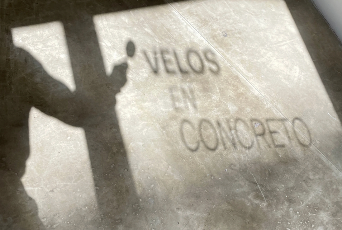 Shadow of the artist over the Veils in Concrete artwork.