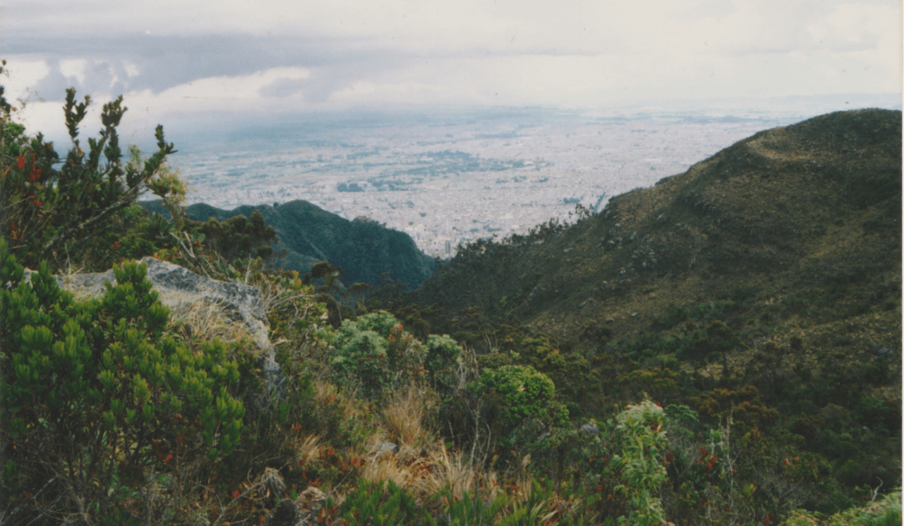 Distant mountain ridge rising above the páramo landscape at La Cumbrera.
