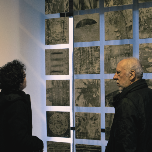 Oscar Posada and Santiago Riaño at an art exhibition in Bogotá.